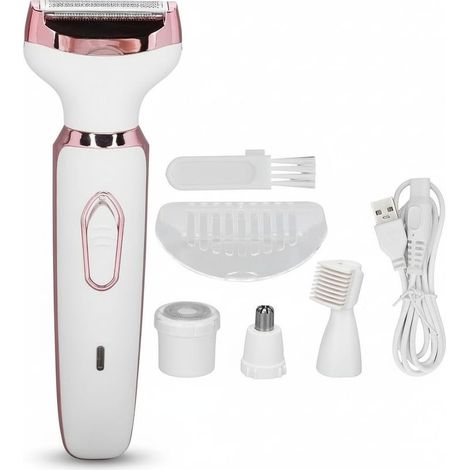Rasoir Electrique Femme, Épilateur Électrique Femme, Tondeuse à sourcils électrique 4 en 1 rasage à sec et humide lame en acier inoxydable épilateur facial Pour Visage, Sourcils, Jambes, Bras (1/5)