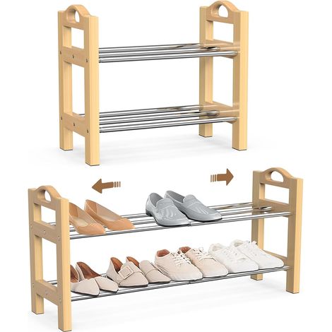 Étagère à chaussures en bois extensible à 2 niveaux pour rangement et organisation (1/5)