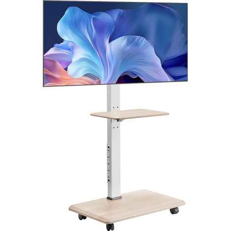Support TV roulettes, pour écrans 812,8-1778 mm, chariot TV mobile, rotation gauche-droite à 25° et hauteur réglable avec plateau, jusqu'à 40 kg, Max. VESA 600 x 400 mm, pour chambre, extérieur (1/5)