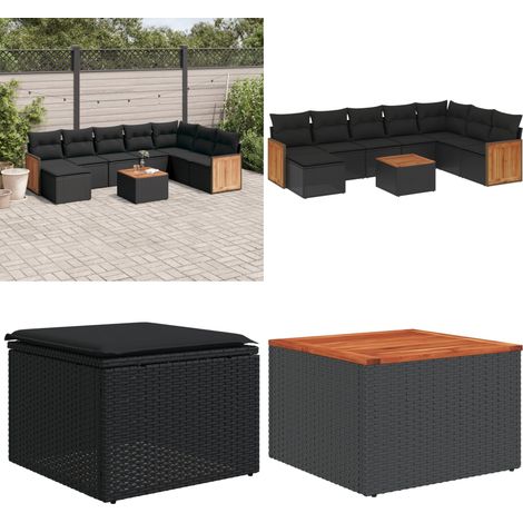 Salon de jardin 9 pcs avec coussins noir résine tressée - Ensemble Salon De Jardin - Meuble Extérieur - Mobilier De Jardin - Salon De Jardin Pliable - Chaise Longue - Home & Living (1/5)