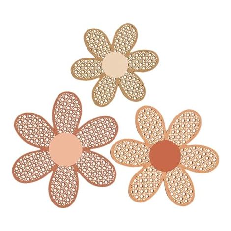 Lot de 3 Marguerites Murales en Bois Décoration Murale Artisanale Style Bohème Ornement Suspendus Rustique pour Chambre Salon Séjour (1/5)