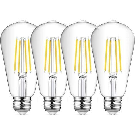 Ampoule à filament LED E27 ST64, ampoule vintage blanc froid 8 W 6500 K, ampoule Edison vintage, lampe antique rétro, équivalente à une ampoule à incandescence de 80 W, paquet de 4 (1/5)
