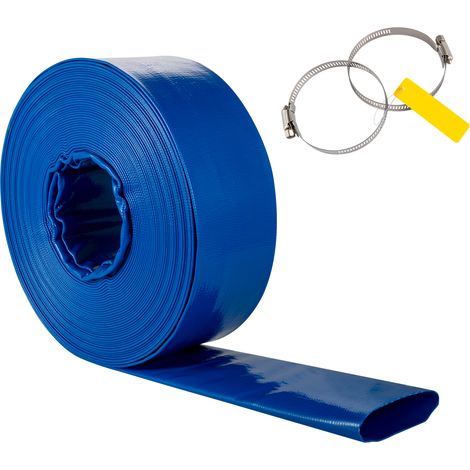 Mophorn Manguera de descarga , 11/2" x 105', manguera plana de tela de PVC, manguera de drenaje de retrolavado resistente con abrazaderas, resistente a la intemperie y a las explosiones, ideal para pi