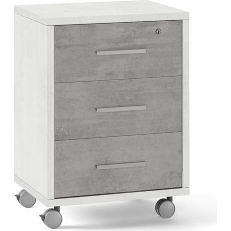 Mueble 3 cajones llave ruedas escritorio oficina diseño moderno Rot - Blanco - Gris