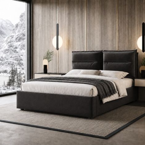 Letto matrimoniale imbottito idraulico 140x200 cm, testiera regolabile, letto con struttura in metallo e rete a doghe, velluto, struttura letto moderna con vano contenitore, ampio vano contenitore, ne (1/5)