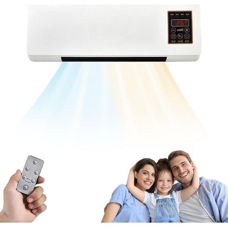 Ventilateur mural portable 2026 avec télécommande, chauffage/refroidisseur de salle de bain portable, adapté à une utilisation à domicile ou au bureau (ventilateur naturel 45W, chauffage 1800W). (1/5)