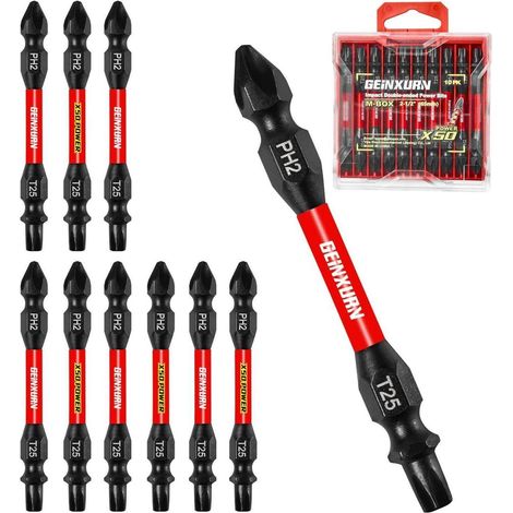 10tlg. PH2/T25 Doppelbit-Set 65mm Schlagfest S2-Stahl Magnetisch mit Box (1/5)