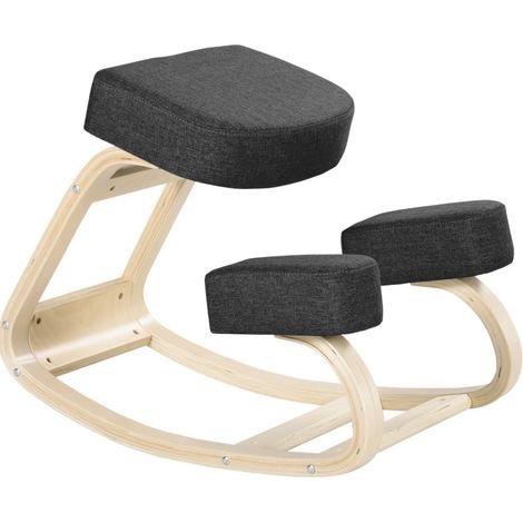 CHICFURN Silla ergonómica de rodillas 51 x 69 x 58 cm de madera de abedul negra para oficina (1/5)