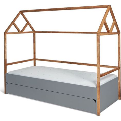 Letto a capanna 90x200 rete e cassetto inclusi Bellamy Lotta Grigio