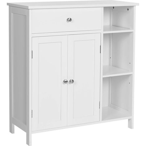 Songmics – Meuble bas de salle de bain blanc mat – 1 tiroir, 2 portes, 3 compartiments ouverts, étagères réglables – 75 x 30 x 80 cm – MDF E1