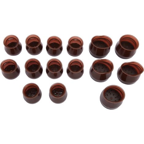 Lot de 15 protège-pieds de chaise en feutre de silicone, silencieux, pour meubles et sols, tailles L et S, marron (1/5)