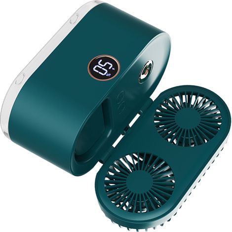2-in-1 Luftbefeuchter und Ventilator, USB-aufladbar, starker Luftstrom, tragbar, zwei Ventilatorflügel, geeignet für Büro, Schlafzimmer, Garten (1/5)