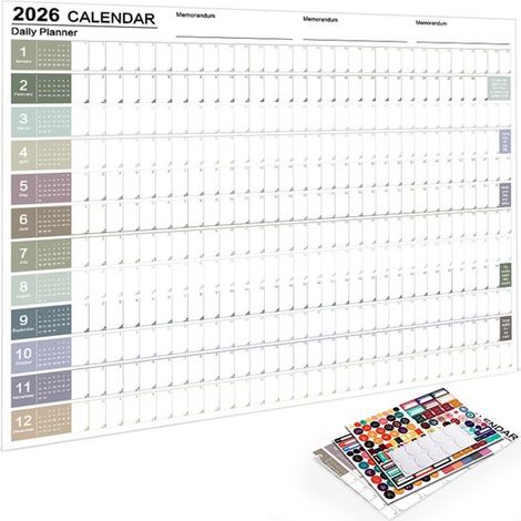 Calendario anual 2026. Para colgar en la pared. Planificador. Apto para 365 días. Planificador anual colgante. Planificador semanal (12 meses).