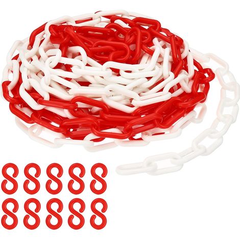 Rot-weiße Kunststoff-Kettenglieder, 700 cm, 6 mm, für Absperrungen, Parkplätze, Zäune, Tore und Dekorationen (1/5)