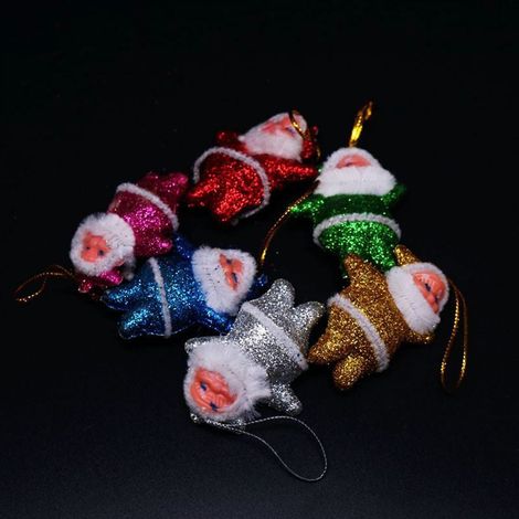 Pendentif Santa - Décoration Arbre De Noël - En Tissu Souple - Rouge - Pour Intérieur - Lot De 6 (1/5)
