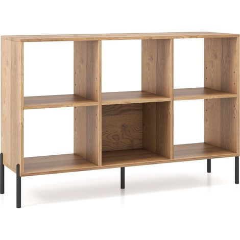 Libreria con 6 scomparti, gambe rialzate in metallo e ripiani regolabili, ripiano naturale (1/5)