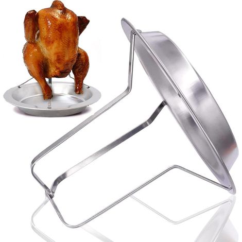 2 pièces Gril de Poulet pour Barbecue,Support Vertical De Poulet De Rôtissoire Pliant avec La Cuvette De égouttement pour Le Four Ou Le Barbecue, Accessoires De Gril (1/5)