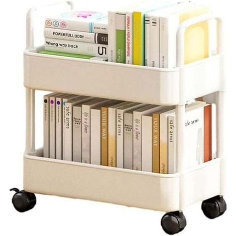 ALOVEZ 2-stöckiger Aufbewahrungswagen, Mehrzweck-Organizerwagen mit Rollen, Ablagefach für Küche, Bad, Waschküche, Büro, Weiß (1/5)