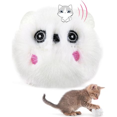 Jouet Chat Interieur avec des Sons d'animaux, Jouet pour Chat Interactif avec Herbe à Chat, Balles pour Chaton en Peluche pour Chasser (Blanc) (1/5)