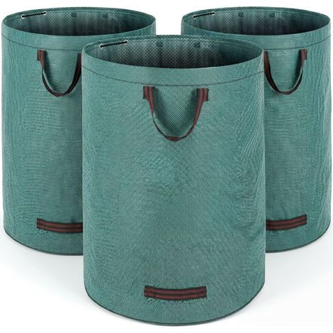 Lot de 3 sacs de jardin 280 L chacun, charge max 50 kg, doubles coutures, 3 poignées, vert (1/5)