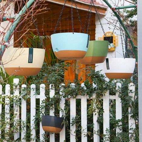 Pot de fleurs suspendu à double chaîne pour la maison, le balcon et l'intérieur, avec réservoir à absorption d'eau automatique (1/5)