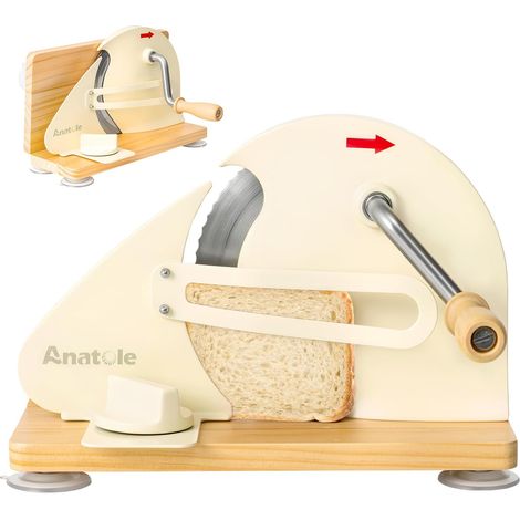 Folding Manual Bread Slicer 0-20 mm Adjustable Stainless Steel Bread Cutter with Removable Crank Metal Guide Engraved Scale for Kitchens (1/5)