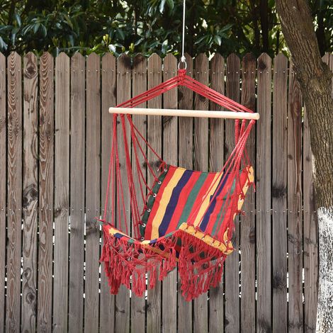Fauteuil suspendu hamac, tissu coton-polyester, capacité de charge 100 kg, utilisation intérieure/extérieure, terrasse, 100 x 60 x 100 cm, multicolore (1/5)