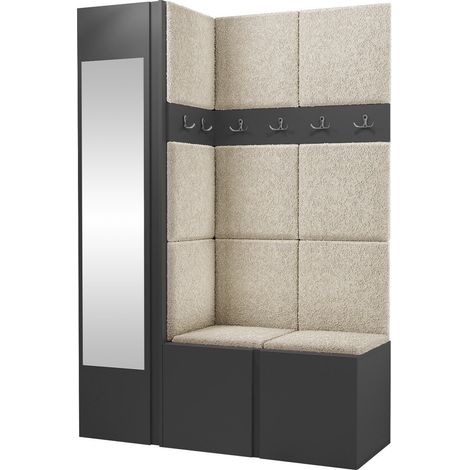 Conjunto para recibidor Hartford 277, Grafito, 186x124x46cm, Espejo, Aglomerado laminado, Tapiz, Colocada, Montada en la pared
