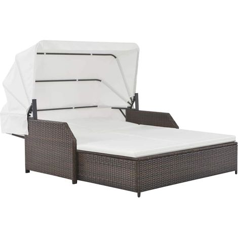 vidaXL Tumbona para 2 personas con toldo ratán sintético marrón (1/5)