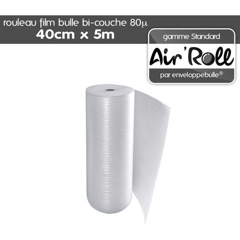 Enveloppebulle – Film bulle de protection bi-couche 80 microns 40cm x 5m – Anti-choc et anti-vibrations – Imperméable et recyclable – Pour déménagements et conservation des aliments