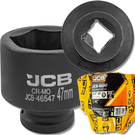 Chiave a bussola a impatto JCB da 3/4" 47 mm a 6 punte in acciaio Cr-Mo