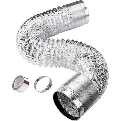 AITAF Condotto di aspirazione fumi flessibile ed estensibile in alluminio con 2 fascette in acciaio per cappa aspirante/asciugatrice (Colore: 5 m, Diametro: 120 mm) (1/5)