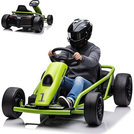 Kart électrique enfants 24V – Quad 2 moteurs 300W – Vitesse 13 km/h – Démarrage progressif – Fonction drift – Siège large 36,3 cm – Klaxon et musique – Hydromotrix