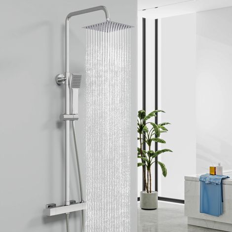 Biubiubath Thermostatic Mixer Shower Bathroom Rainfall Dual Head Handset Chrome