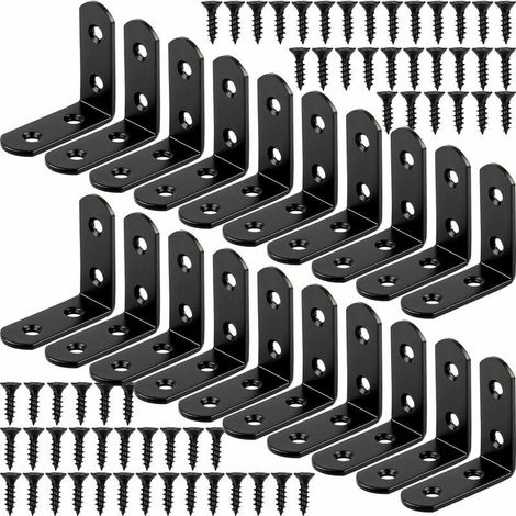 20 pices de support de montage noir angle droit support en forme de L support d\'angle support mtallique en acier inoxydable 90 degrs 40x40mm (1/5)