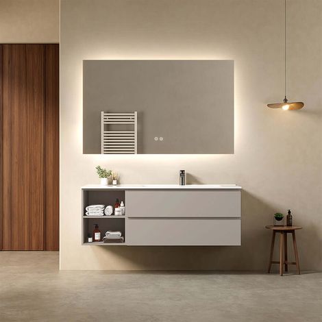 Mobile bagno sospeso 140 cm Grigio Cenere Lavabo a Destra in Resina Specchio Quadro Retroilluminato - Fiji Paint Plus (1/4)