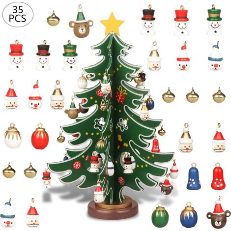 Mini sapin de Noël en bois à poser sur une table, ensemble de jeu pour décorer votre table pendant les fêtes.