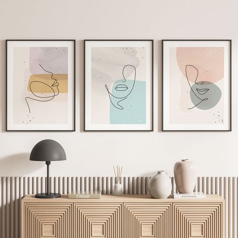 Lot de 3 Affiches / Posters Triptyque - Visages Abstrait - 3 Affiches - 70x100 cm (Cadres non fournis) - Photo pleine page (1/5)