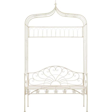 Banc de jardin extérieur en fer forgé style ancien pour terrasse blanc antique 122 cm (1/5)