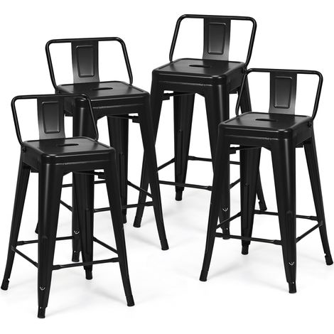 4 Sedie in metallo da 79cm con piedi in gomma, Sedie eleganti da caffè per cucina e sale da pranzo Nero (1/4)