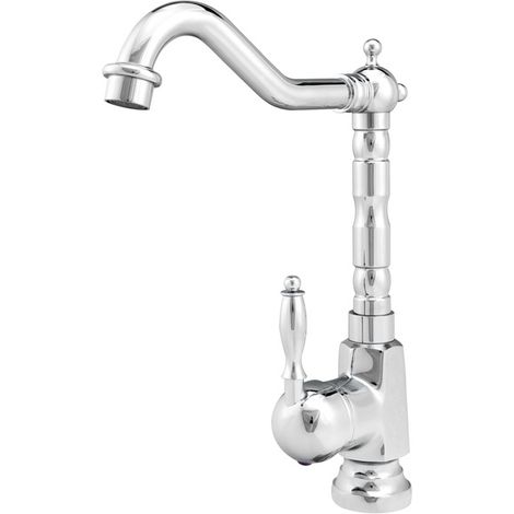 Mitigeur lavabo rétro bec haut Silla, robinet salle de bain en laiton, économie d’eau, design vintage, Chromé (1/4)
