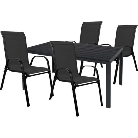 Gartengarnitur 5-teilig 180x90cm Anthrazit/Schwarz Non-Wood-MMC372233+4xMMC330887 (1/3)