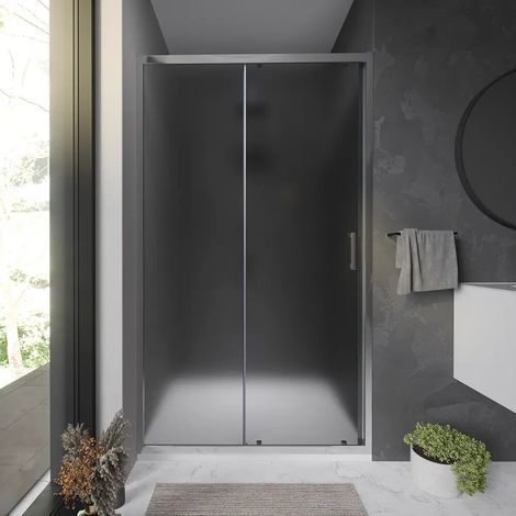 Porte de douche coulissante pour niche 110 cm Profilés aluminium chromé Verre opaque 6 mm Ajustable 107-111cm h198 - Réversible Mod. Tahiti (1/4)
