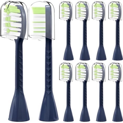 Lot de 10 têtes de brosse à dents électrique de rechange, compatibles avec One HY1100, avec couvercle anti-poussière (bleu marine, taille M) (1/5)