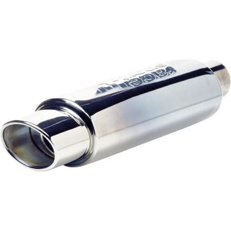 Silencieux moto inox sortie ovale 440mm – Diamètre entrée 61mm – Collier de fixation inclus – Non homologué route ouverte – Sumex