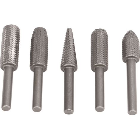 Ensemble de 5 fraises rotatives en acier au tungstène, tige de 6 mm, pour ébavurage, façonnage et rainurage du bois et du caoutchouc. (1/5)