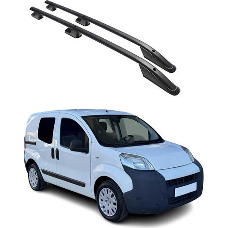 OMAC Barres de Toit longitudinales Compatible avec Citroen Nemo / Fiat Fiorino / Peugeot Bipper 2008-2022 Alu Noir 2Pcs
