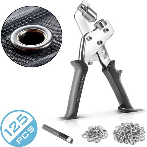 STAHLWERK Pince à oeillets Set 10 mm avec poinçonneuse et 125 oeillets en acier trempé (1/5)
