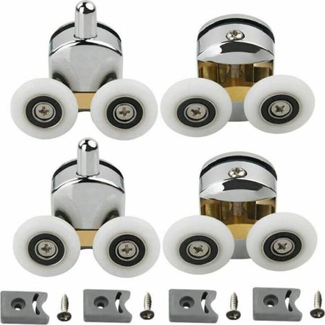 4er-Set Doppelrollen – für Duschschiebetür, 2 Räder mit 23 mm Durchmesser für Badezimmer aus Zinklegierung, Ersatzrollen für Duschschiebetür – obere und untere Doppelräder (1/4)