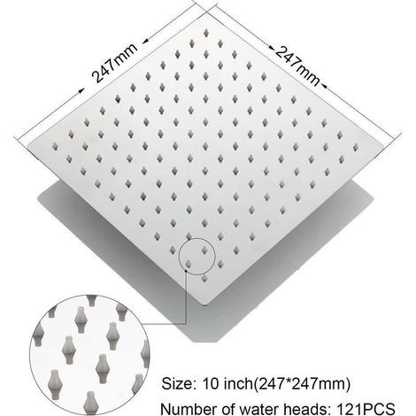 Pomme de douche carrée 24.7cm en inox, ultra-mince haute pression anti-calcaire économe eau pour salle de bain GROOFOO